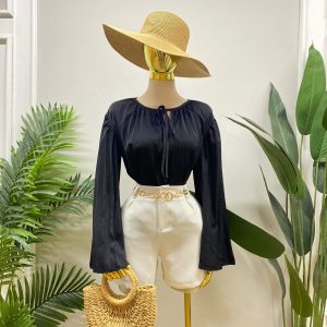 BLUSA TABLEADA MANGAS CAMPANA