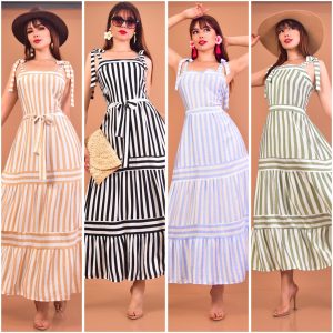 VESTIDO RAYAS TIRANTES LAZO MOÑO AJUSTABLE