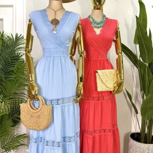 MAXIVESTIDO ESCOTE CRUZADO CON ENCAJE