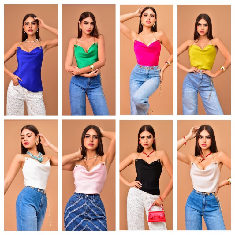 BLUSA SATINADA CON TIRANTES DE CADENA
