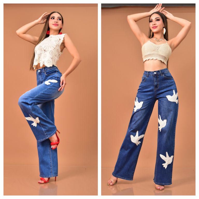 JEANS WIDE LEG AVE BORDADA