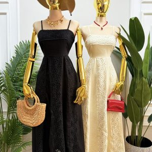 VESTIDO MIDI CON DETALLE CALADO