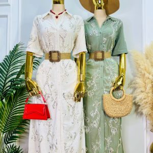 VESTIDO CAMISERO BORDADO CON CINTURON