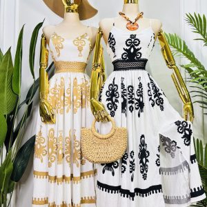 VESTIDO ESTAMPADO TIRA BORDADA