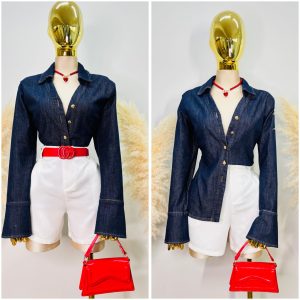 BLUSA CAMISERA ENTALLADA DENIM