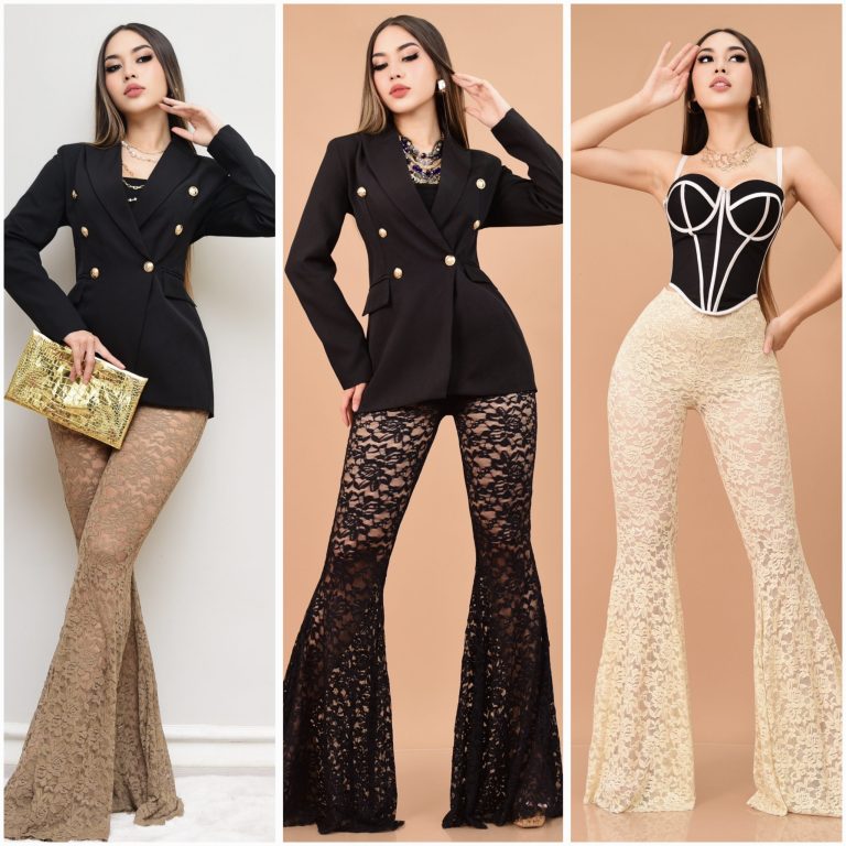 PANTALON ACAMPANADO DE ENCAJE FLORAL