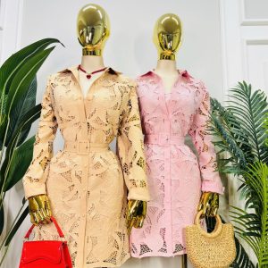 VESTIDO CAMISERO CORTO DE ENCAJE