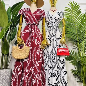 MAXI VESTIDO CRUZADO ESTAMPADO TROPICAL