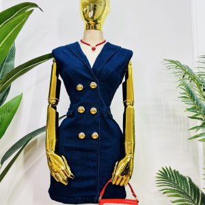 VESTIDO CHALECO DENIM BOTONES DORADOS