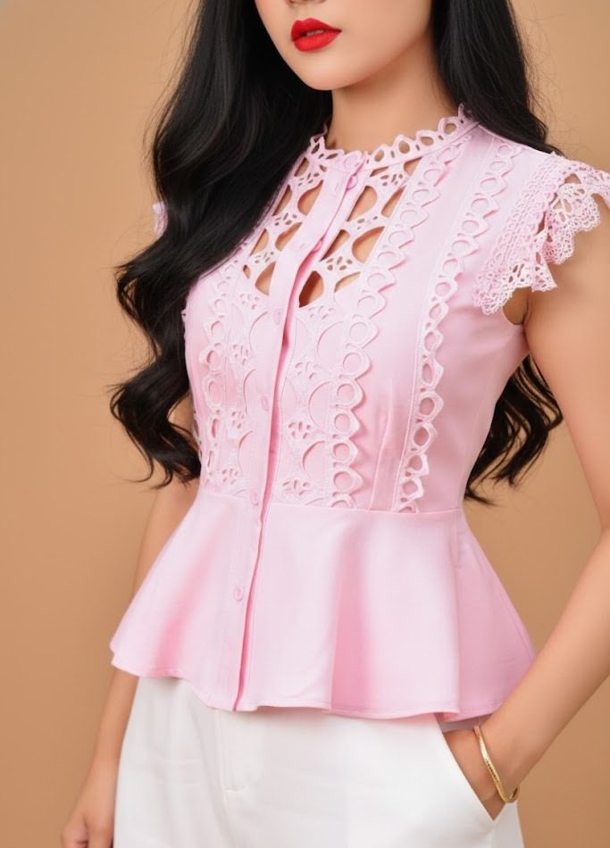 BLUSA PEPLUM CON ENCAJE CALADO