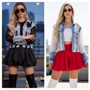 CHAMARRA DENIM CON ENCAJE