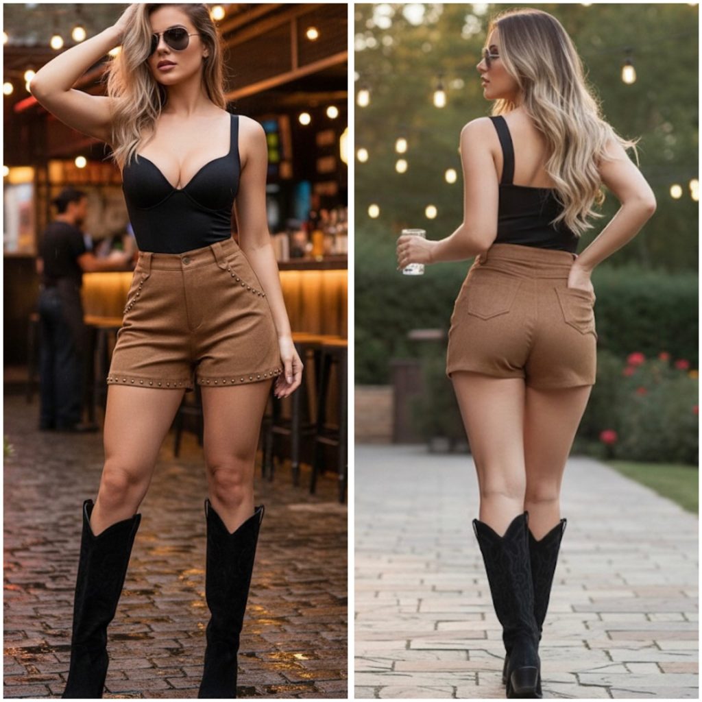 SHORT DE GAMUZA CON APLICACIONES DORADAS