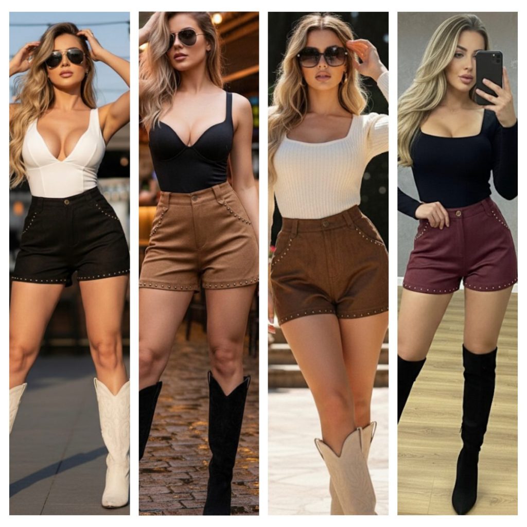 SHORT DE GAMUZA CON APLICACIONES DORADAS