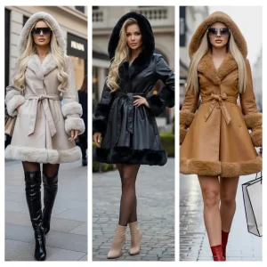 ABRIGO DE VINIPIEL CON PELUCHE Y CINTURON