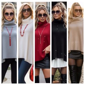 PONCHO TEJIDO CON DETALLE DE PLUMA