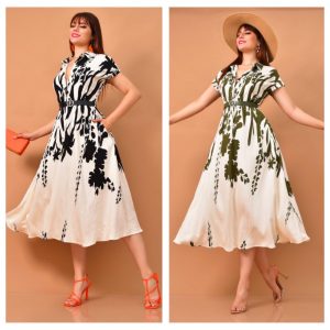 VESTIDO MIDI ESTAMPADO MANGA CORTA