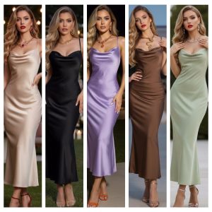 VESTIDO MIDI SATINADO DE TIRANTES