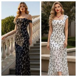 VESTIDO MIDI MESH FLORAL TIRANTE ANCHO