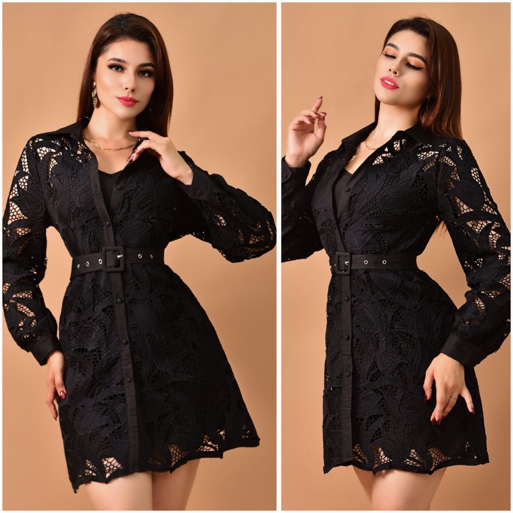 VESTIDO CAMISERO CORTO DE ENCAJE
