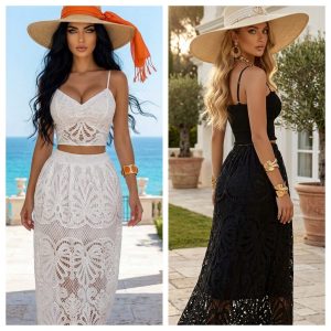 CONJUNTO ELEGANTE DE FALDA TIPO GUIPUR