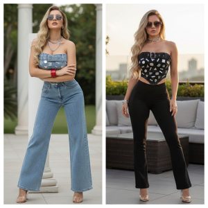 TOP DENIM STRAPLESS CON APLIACIONES