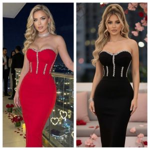 VESTIDO STRAPLESS ELEGANTE CON PEDRERÍA