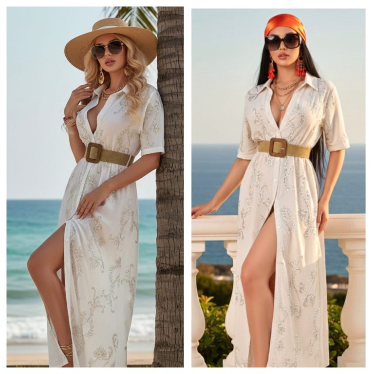 VESTIDO CAMISERO BORDADO LENTEJUELA