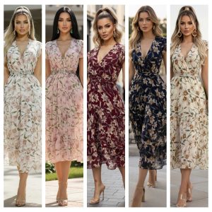VESTIDO MIDI FLORAL CON CINTURON