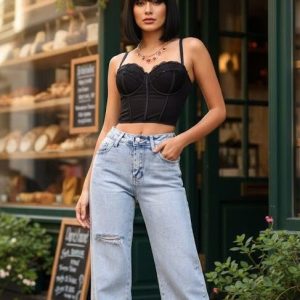 JEANS TIPO WIDE LEG CON BRILLOS