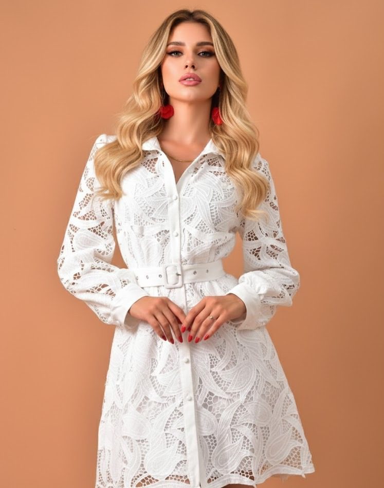 VESTIDO CAMISERO CORTO DE ENCAJE