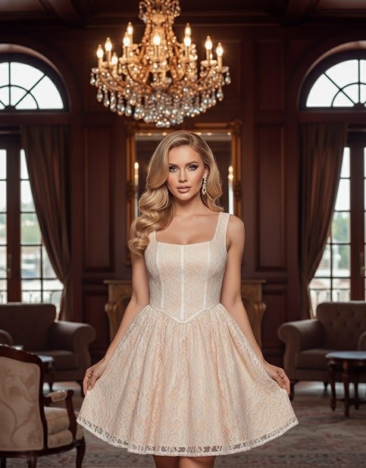 VESTIDO ENCAJE CORTE PRINCESA