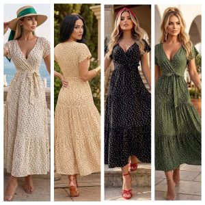 MAXIVESTIDO LUNARES ESCOTE CRUZADO