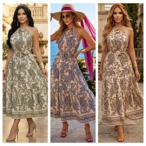 VESTIDO ESTAMPADO PAISLEY CON CUELLO HALTER