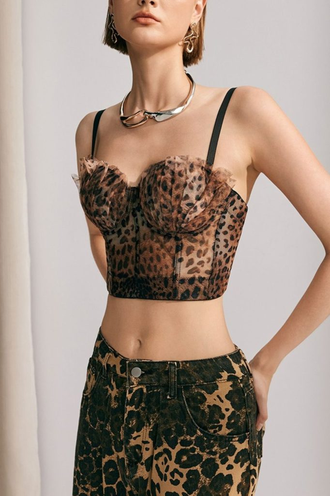BUSTIER ANIMALPRINT PLIEGUES