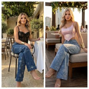 JEANS WIDE LEG CON GRABADO FLORAL