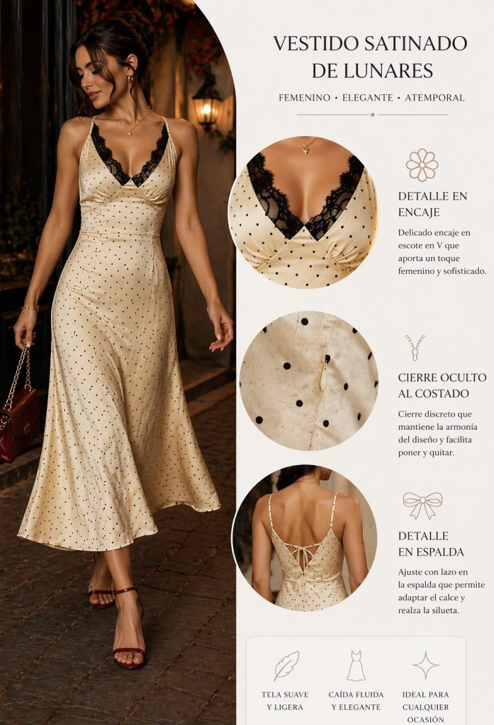VESTIDO MIDI DE SATIN CON LUNARES