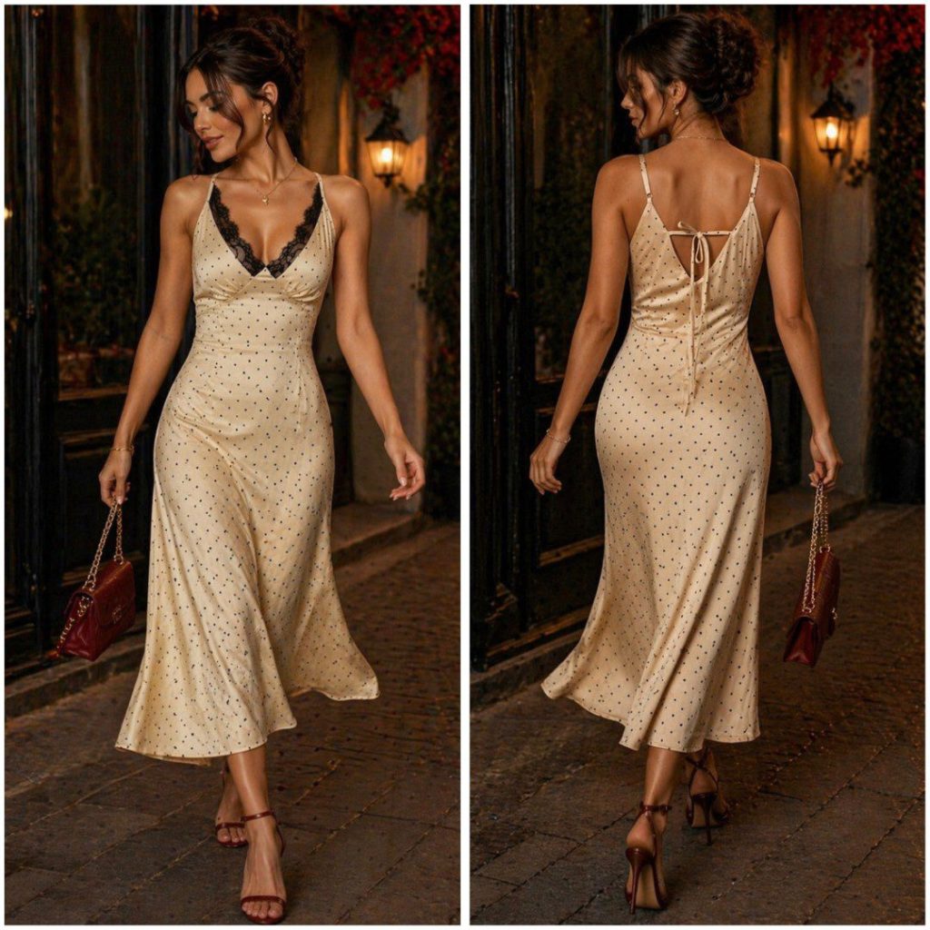 VESTIDO MIDI DE SATIN CON LUNARES