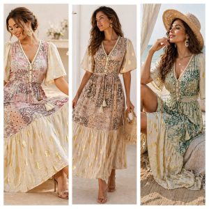 VESTIDO BOHEMIO MANGA CORTA