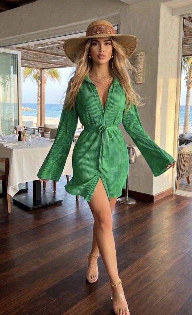 VESTIDO CAMISERO PLISADO SATINADO