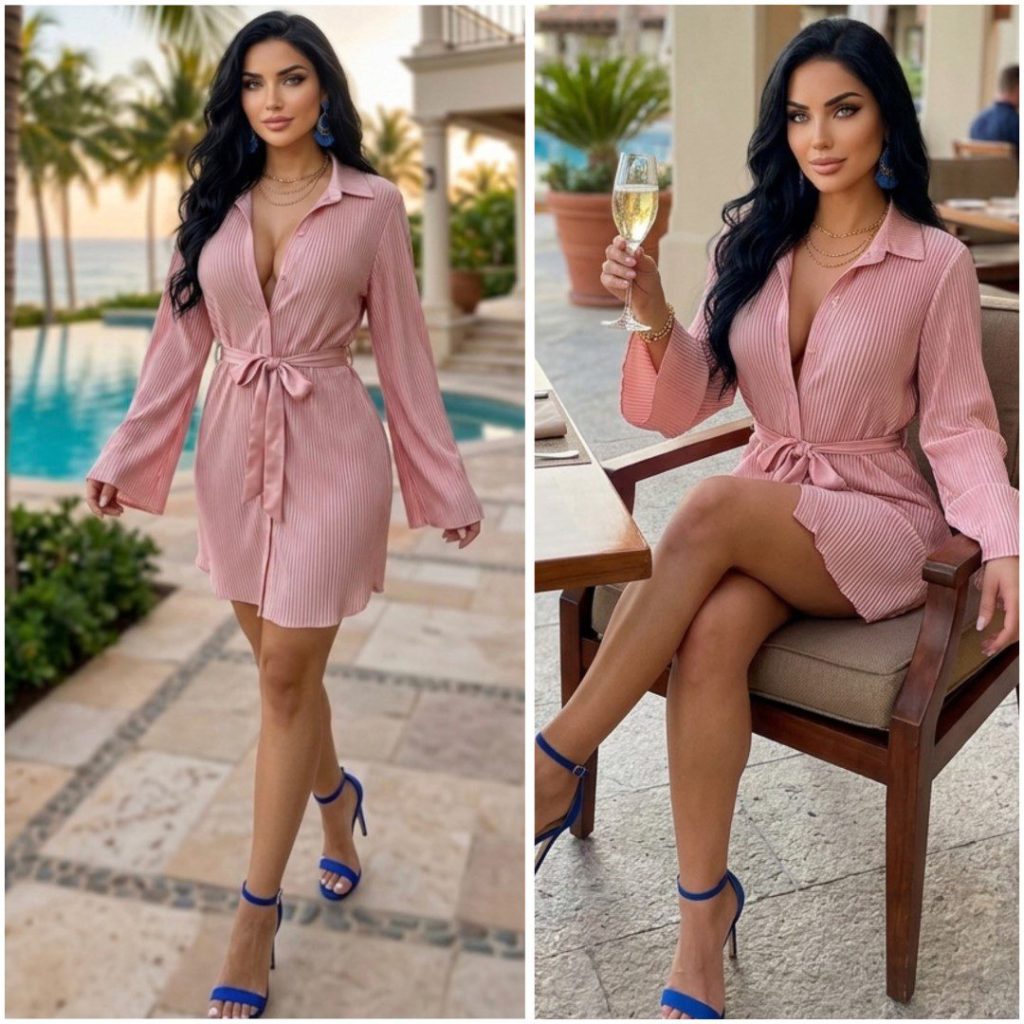 VESTIDO CAMISERO PLISADO SATINADO