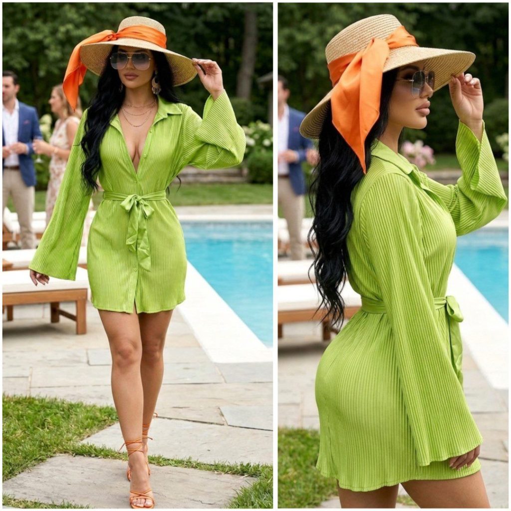 VESTIDO CAMISERO PLISADO SATINADO