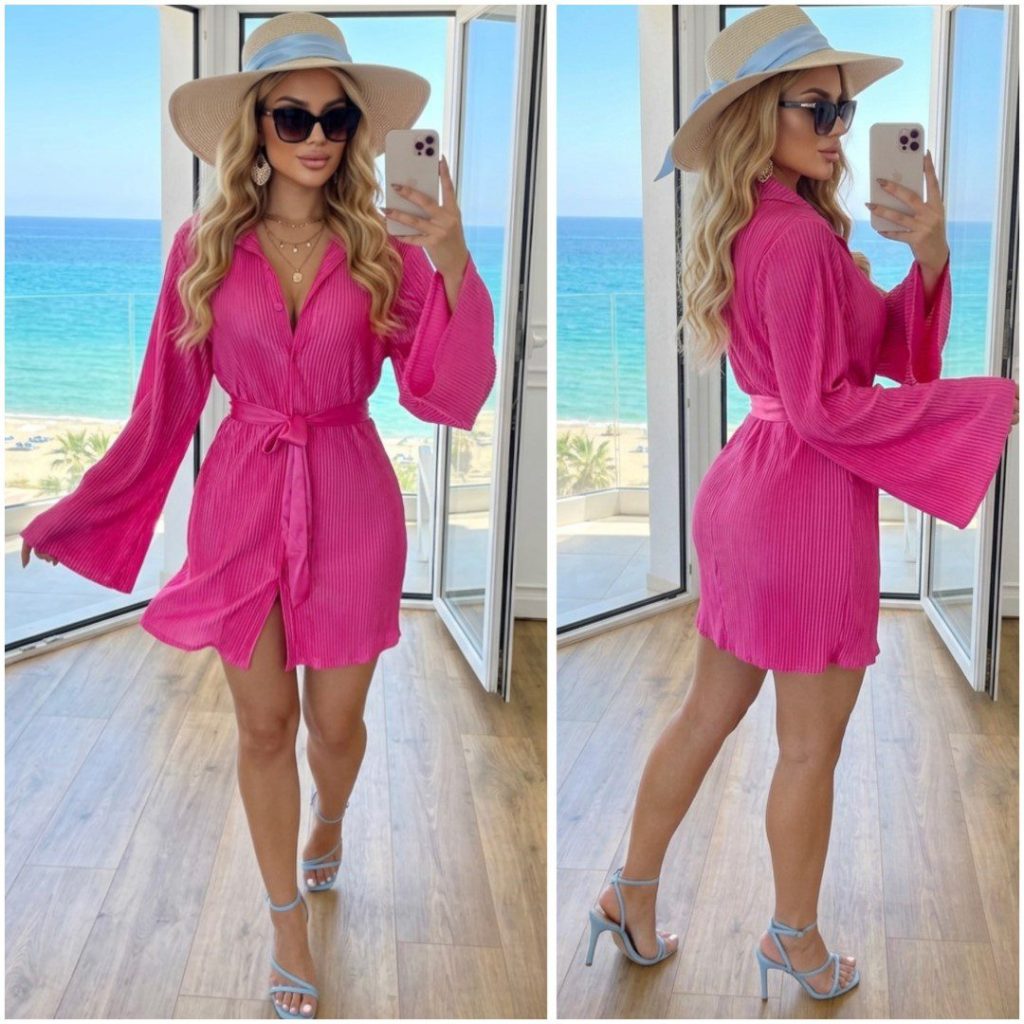 VESTIDO CAMISERO PLISADO SATINADO