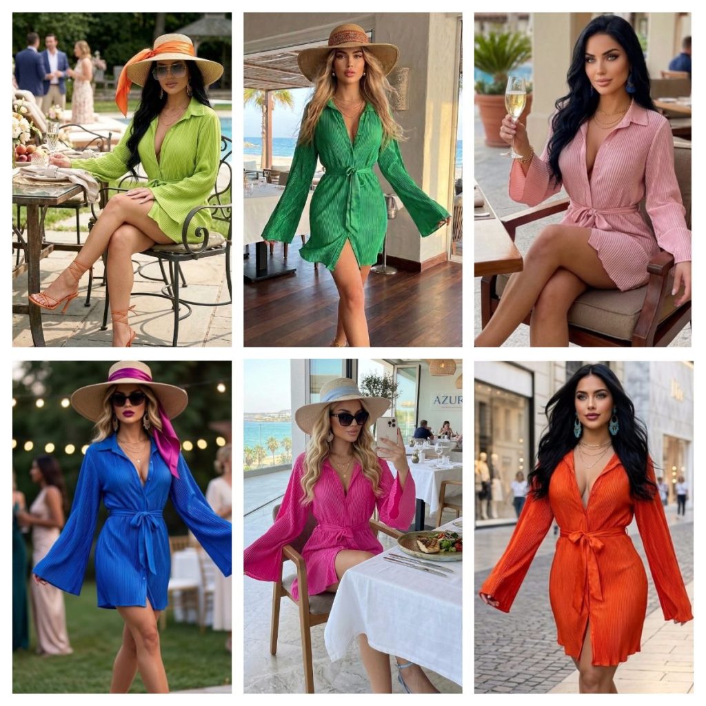 VESTIDO CAMISERO PLISADO SATINADO