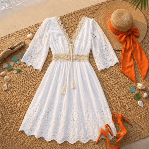 VESTIDO ARTESANAL CORTO CON BORDADOS