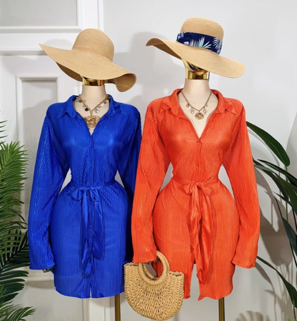 VESTIDO CAMISERO PLISADO SATINADO