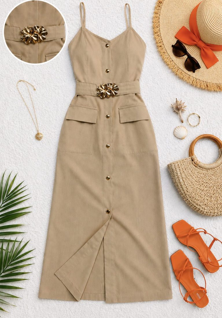 VESTIDO TIRANTES BROCHE FLORAL EN CINTURA