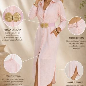 VESTIDO LISO CAMISERO CON CINTURON