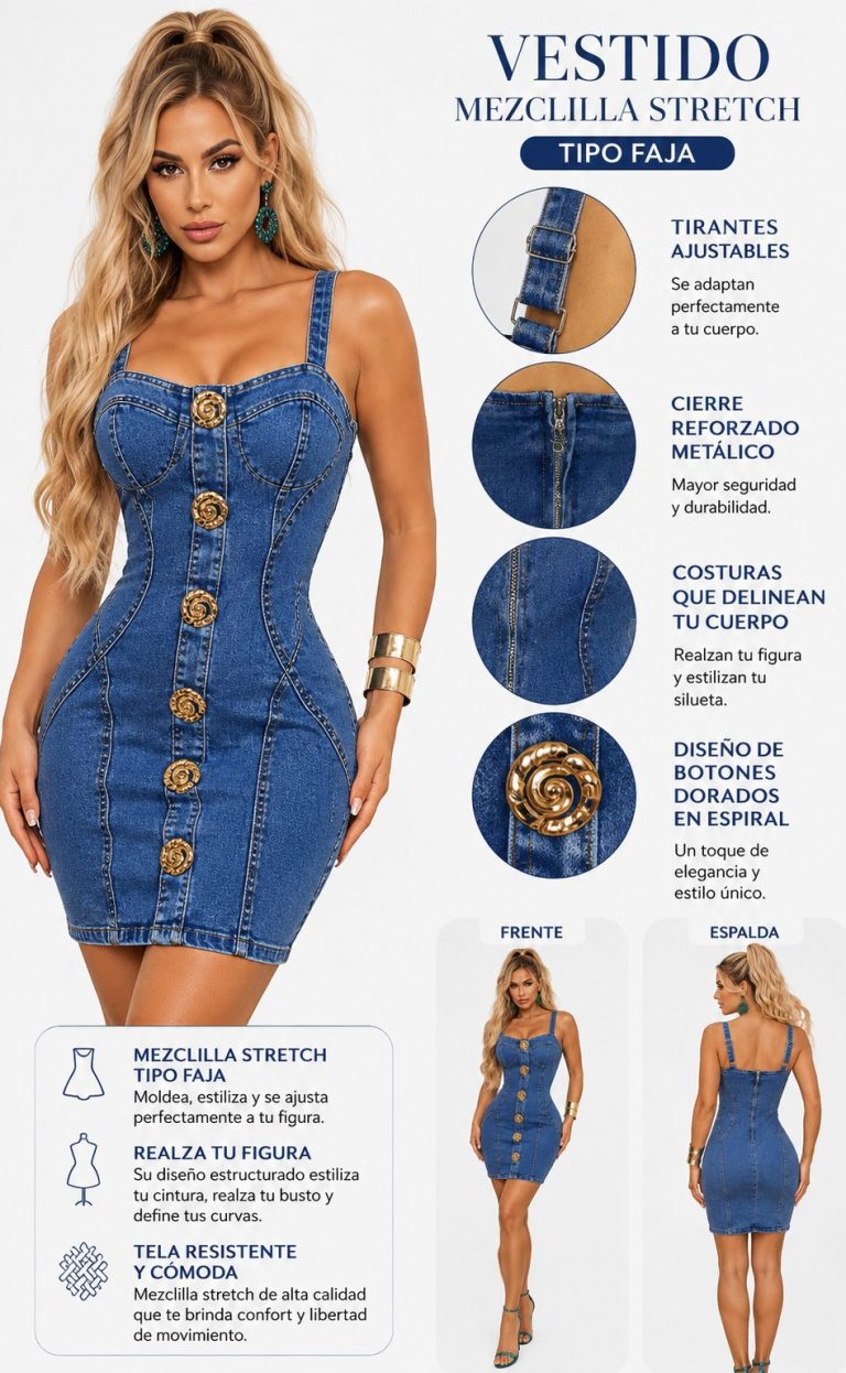 VESTIDO DENIM BOTONES 𖦹