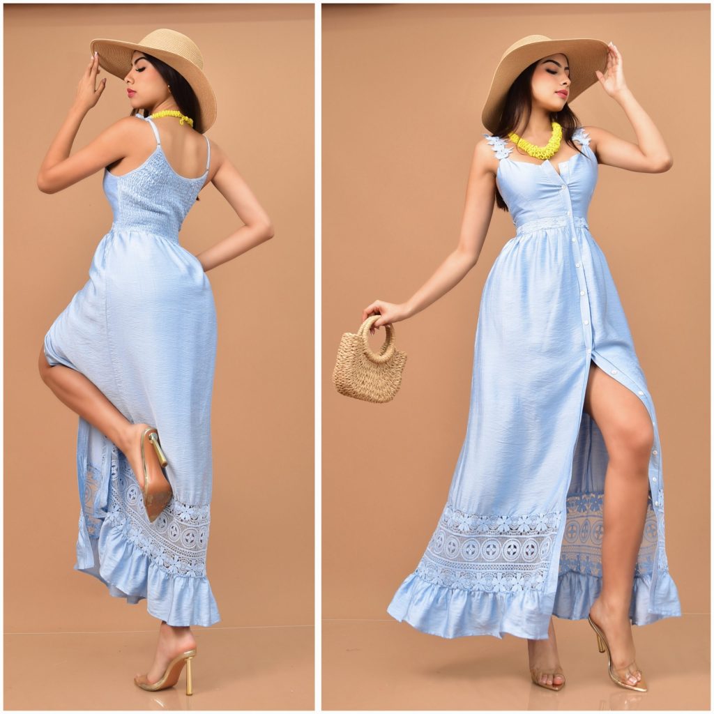 MAXIVESTIDO ESTILO BOHO CHIC CON BOTONES