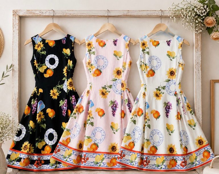 VESTIDO CORTO FLORES Y FRUTAS